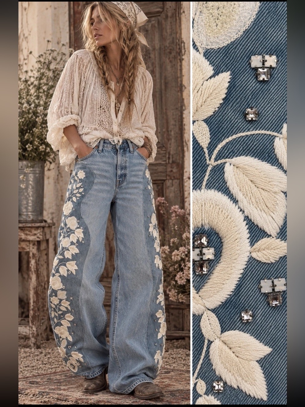 Citizens of Humanity Ayla Embroidered Baggy Jeans Skylights Size 30 NWOT